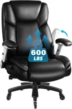 LEMBERI 600 Lbs Big and Tall Office Chair for Heavy People, Ergonomic PU Leather High Back Executive Comfy Computer Chair with Lumbar Support, Heavy Duty Wide Seat Thick Padded Office Chairs (Black)