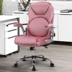 Lumbar Support Executive Office Chair, Ergonomic Velvet Desk Chair, High Back Office Chairs with Wheels Flip up Armrs, Back Support Home Computer Chairs for Women, 90°-120° Rocking (Pink)