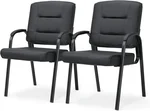 Athena Collection Waiting Room Chairs Set of 2, PU Leather Upholstered Conference Room Chairs with Armrest and Metal Legs, Comfy Reception Armchair Side Seat for Office Guest, Black
