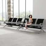 Kinfant 3-Seat Waiting Room Bench Set - PU Leather Office Chair Guest Reception Waiting Room Chair for Airport, Hospital, Bank, Salon, Barbershop(Black, Set of 2)