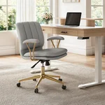 EUREKA ERGONOMIC Adena Home Office Desk Chairs, Comfortable Office Chair Velvet Executive Chair with Wheels, Wide Ergonomic Chair 360° Swivel with Padded Seat for Office Home Bedroom, Light Grey