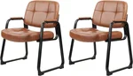 CLATINA Big Tall 400 lbs Waiting Room Chairs with Padded Arms Leather Guest Chair no Wheels for Office Reception Lobby and Conference Desk with Sled Base, Brown, 2PK