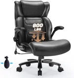 600LBS Large Heavy Duty Office Chair,Big and Tall Office Chair for Heavy People, High Back Executive Desk Chair with Pocket Spring Cushion (Black-with Thigh Exerciser)