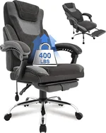 Big and Tall Office Chair 400LBS with Foot Rest, Ergonomic Fabric Executive Desk Chair with Adjustable Lumbar Support, Extra Wide Seat & High Back, Reclining Computer Chairs for Heavy People,BlackGrey