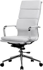 GTPOFFICE Ribbed Office Desk Chair High Back Ergonomic Chair with Wheels Cute Modern Executive Chair Bonded Leather Lumbar Support Computer Chair Swivel Tilt, Snow White