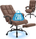 Brown Reclining Office Chair with Footrest, Fabric Recliner Office Chairs with Lumbar Support,High Back Ergonomic Executive Office Desk Chairs,Home Office Desk Chair for Women