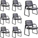 CLATINA Big & Tall Waiting Room Guest Chair with Bonded Leather Padded Arm Rest and Sled Base for Office Reception Lobby and Conference Desk, Black(8 Pack)