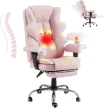 HOMREST 6-Point Massage Executive Chair,Heat Office Chair,Ergonomic Home Office Desk Chairs with Retractable Footrest and Reclining Function,Leather Computer Chair with Adjustable Armrest(‌Pink)