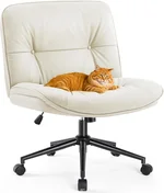 Sweetcrispy Criss Cross Armless Office Chair - PU Leather Adjustable Swivel Wide Seat with Thick Padding, Ergonomic Rolling Computer Desk Task Chair for Modern Vanity & Makeup with Wheels