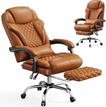 Office Chair, Big and Tall Executive Office Chair with Footrest Ergonomic Chair for Home Desk, Reclining High Back Leather Chairs with Lumbar Support Brown