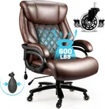 Big and Tall Office Chair 600lbs, Executive Office Chairs with Adjustable Lumbar Suppor,Wide Desk Chair with Quiet Rubber Wheel,Heavy Duty Office Leather Chair for Heavy People (Brown)