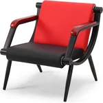 Waiting Room Chair with Wooden Armrest, PU Leather Office Furniture, Lobby Conference Reception Chair, Office Guest Seating for Clinic,Airport,Hospital,Barber,Salon,Bank (Red & Black)