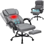 Massage & Heat Office Chair with Footrest, 400LBS Reclining Ergonomic Executive Chair for Big & Tall, High Back Home Office & Gaming Desk Chairs for Heavy People, Grey
