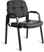 CLATINA Office Reception Guest Chair with Bonded Leather Padded Arm Rest, Ergonomic Guest Chair for Waiting Room Lobby Meeting Church Conference School, Black, 1 Pack