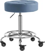 Lockable Rolling Stool with Noiseless Rubber Wheels & Footrest - Adjustable Swivel Stool Chair for Kitchen, Medical, Workshop, Salon, Tattoo, Office (Blue, 20"-27")