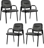 Elevon Waiting Room Chairs No Wheels Set of 4, Leather Stationary Office Reception Guest Chair with Padded Arms for Elderly Desk Conference Room Lobby Table Side Salon