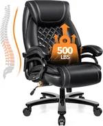 Big and Tall Office Chair for Heavy People 500lbs, Leather Executive Office Chair with Adjustable Ergonomic Lumbar Support & Thick Padded Wide Cushion Seat, Heavy Duty High Back Computer Chair, Black