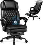 400lbs Executive Office Chair with Foot Rest for Heavy People, Ergonomic Big and Tall Desk Chair with Adjustable Headrest, High Back PU Leather Comfy Heavy Duty Computer Chair