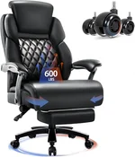 VITESSE 600lbs Big and Tall Office Chair with Foot Rest and Lifting Headrest,Large Heavy Duty Chair with Adjustable Lumber Support,Executive Office Chair,Leather Chair for Heavy People (Black)