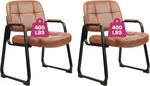 CLATINA Big & Tall 400 lbs Waiting Room Guest Chair, Leather Office Reception Chair No Wheels with Backrest Wide Seat and Padded Arms for Home Office Lobby Conference Waiting Room, Brown, 2PACK