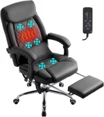Executive Massage Office Chair with Heated,45°Reclining Ergonomic Desk Chair with Footrest, High Back Computer Chair with Wheels,Diamond-Stitched Cushion Leather Office Chair (Black)