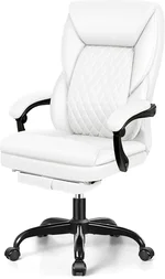 Office Chair, Big and Tall Executive Office Chair with Foot Rest Ergonomic Home Office Desk Chairs Reclining High Back Leather Chairs with Lumbar Support (White)