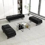 kinbor Modern Black Faux Leather Waiting Room Chairs - Waiting Room Bench Set for Office Reception Salon
