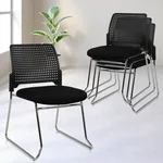 CLATINA Stacking Chair Set of 4, Office Waiting Reception Stackable Armless Chairs with Padded Seat Sled Base, Plastic Desk Chair No Wheels for Conference Lobby Break Room Guest Training, Black