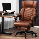 Executive Office Chair Big and Tall 700lbs Heavy Duty Metal Base Desk Chair with Footrest & Silent Rubber Wheels High Back Computer Chair for Heavy People, Thick and Wide Seat, Brown