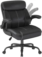 AnyGod Executive Leather Office Chair, Ergonomic Home Office Desk Chair with Flip-up Armrests, Lumbar Support, Adjustable Height, Mid-Back with Rocking Function for Executives