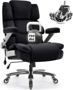 Big and Tall Office Chair 700lbs - Adjustable Lumbar Support, Heavy Duty Metal Base and 3D Flip Arms, Large High Back Fabric Ergonomic Executive Computer Desk Chair, Black
