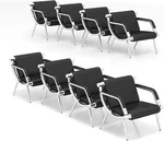 kinbor Waiting Room Chairs - PU Leather Black Reception Chairs Set of 8, Lobby Chairs Office Reception Guest Chair with Padded Arms for Clinic, Airport, Hospital, Barber, Salon