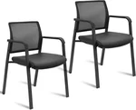 CLATINA Mesh Back Guest Reception Stacking Chair, Waiting Room Stackable Chairs with Upholstered Leather Seat & Ergonomic Lumbar Support for Office Conference School Study Church Lobby, Black, 2 Pack