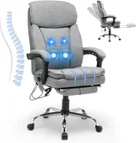 HOMREST Reclining Office Chair with 4-Point Massage, Breathable Fabric Executive Chair with Retractable Footrest, Ergonomic Computer Chair with High Back, Reclining Gaming Chair for Home, Grey