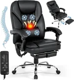 Massage Office Chair with Foot Rest, 4-Point Vibration and Heat Ergonomic Executive Chair, High Back Reclining Leather Desk Chair with 135° Recline, 400 LBS, Cozy