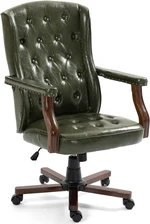 ECOTOUGE Ergonomic Executive Office Chair, Tufted Faux Leather Home Office Desk Chair, Vintage Wingback Swivel Work Chair, Classic Retro Computer Chair, Green