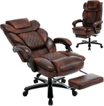 500lbs Big Tall Reclining Office Chairs with Foot Rest Lumbar Support Heavy Duty Wide Seat Leather Recliner Desk Chair for Heavy People, Plus Size Managerial Executive Chair Brown