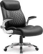 COMHOMA Big and Tall Office Chair, High Back Leather Executive Chair with Pocket Spring Lumbar Support and Flip-up Armrests, Swivel Managerial Office Chair with Adjustable Height, Black