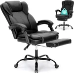 ALPHA HOME Ergonomic Office Chair with footrest, Big and Tall Executive Office Chair with Padded Flip-up Arms&Backrest, 155° Reclining, PU Leather, Great for Home, Office, Studio&Game Room
