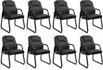 CLATINA Leather Guest Chair with Padded Arm Rest for Reception Meeting Conference and Waiting Room Side Office Home Black with Sled Base 8 Pack