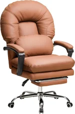 Big and Tall Ergonomic Office Chair Computer Desk Chair - Home Desk Chair with Footrest, High-Back Swivel PU Leather Executive Office Chair (Brown)