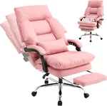 Pink Office Chair with Footrest 500lbs,Reclining Leather Computer Chair for Heavy People, Big and Tall Comfy Executive Desk Chair with Lumbar Support & Pillow,High Back