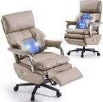 EMIAH Ergonomic Office Chair with Foot Rest Electric Executive Office Chair Reclining with Massage Big and Tall High Back Computer Chair with Wheels, Sustainable Leather (Light Khaki)