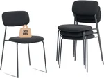 Modern Stacking Chairs Stackable Waiting Room Chairs Set of 4, Armless Upholstered Reception Chairs with Padded Seat and Metal Legs, Space-Saving for Conference, Dining Room, Office Chairs, Black