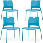 Stackable Chairs Set of 4, Office Waiting Room Chair Plastic Seat, Blue Stacking Chairs with Sturdy Metal Legs, Guest Chair for Conference Rooms, Churches, Living Rooms, Classrooms(Blue).