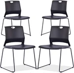 Black Stacking Chairs Set of 4, Plastic Waiting Room Chairs with Sled Base, Modern Office Guest Reception Chair for Waiting Areas, Break Rooms and Conference Rooms, Black.
