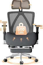 Big and Tall Office Chair 500LBS with Footrest, Ergonomic Mesh Office Chair with Thicken Wide Cushion, 4D Armrest, Adjustable Lumbar Support & Headrest, Executive Computer Desk Chair for Home, Grey