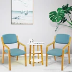 CLATINA Wooden Reception Chair, Modern Fabric Guest Chair with Wood Legs, Upholstered Padded Seat Mid Back Cloth Desk Armchair for Office Home Lobby Church Conference School Waiting Room, Blue, 2PK