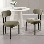 LukeAlon Chenille Dining Chairs Set of 2, Modern Upholstered Armless Kitchen Chairs with Black Metal Legs Curved Back Dining Room Chairs Reception Chair for Living Room Office, Green