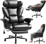 FLEXISPOT 400LBS Big and Tall Office Chair with Footrest Wide Ergonomic Comfy Gaming Chair High Back Reclining Computer Chairs with Padded Adjustable Lumbar Support Heavy Duty Base, Leather, Black